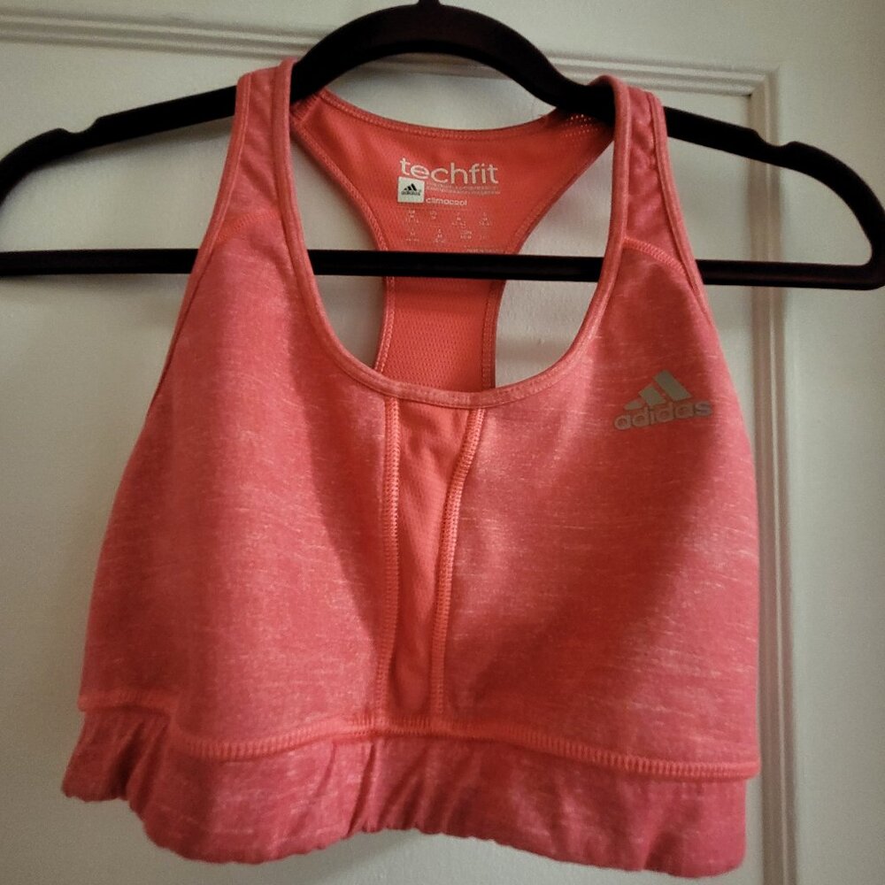Adidas Techfit Climacool Medium Support Sports Bra - Coral/Pink Space Dye Size M